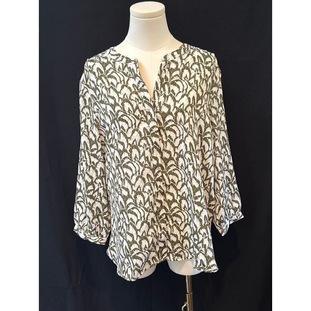 Women’s Jachs Girlfriend Leaf Patterned Olive Green Blouse Sz M